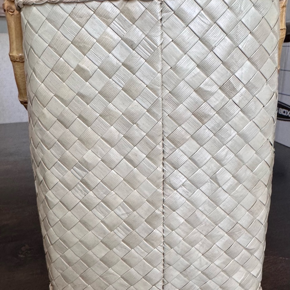 Frances Valentine Bamboo Handle Woven Tote Bag – Striped Interior - Picture 4 of 12